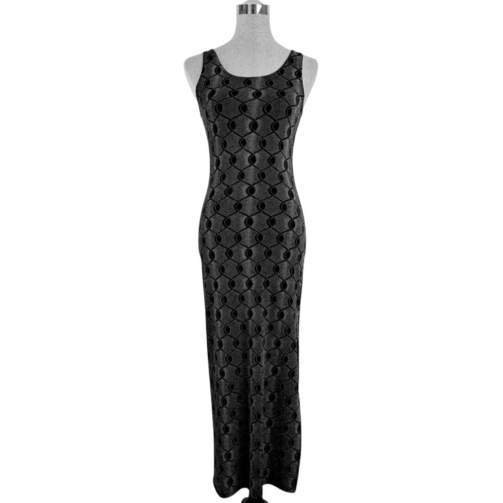 Vintage 90's Stretch Print Maxi Dress in Black and‎ White Size Small